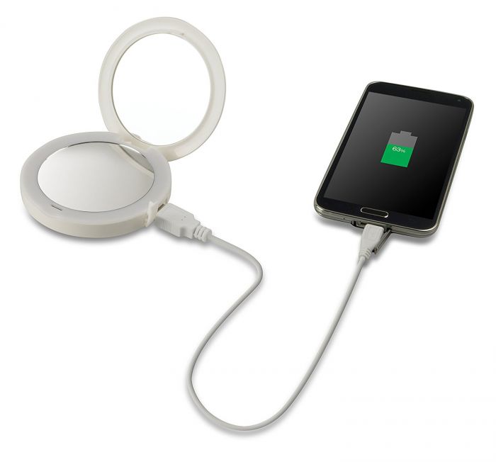 Компактне дзеркало Pretty&Powerful 2х збільшення з підсвічуванням та функцією Powerbank HoMedics